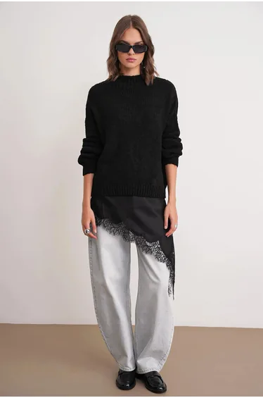 Mixray Relaxed Fit Crew Neck Thick Knit Sweater