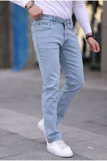 Light Blue Regular Fit Stretch Fabric Jeans Trousers