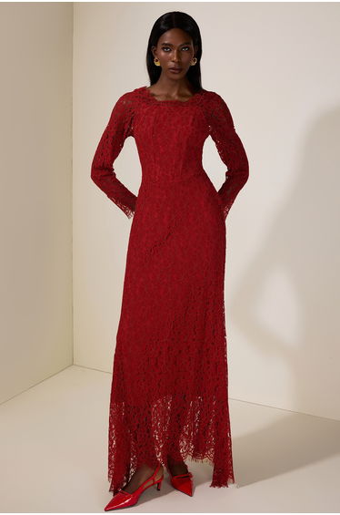 Lace Corset Long Sleeve Maxi Dress