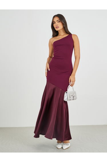 Solid One Shoulder Mermaid Hem Maxi Dress