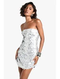 Tall Disc Sequin Bandeau Mini  Dress - gun metal - 1