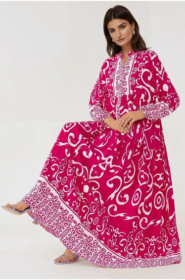 Printed Long Sleeve Viscose Maxi Dress