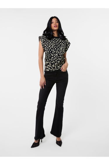 Leopard Print Shoulder Pad Top