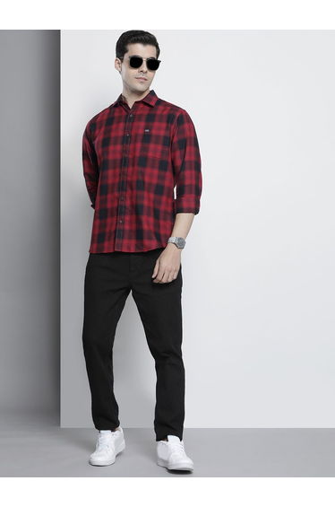 Men Red Checkered Casual Shirt