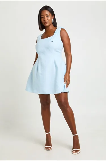 فستان بوهو أزرق قصير - للمقاسات الكبيرة