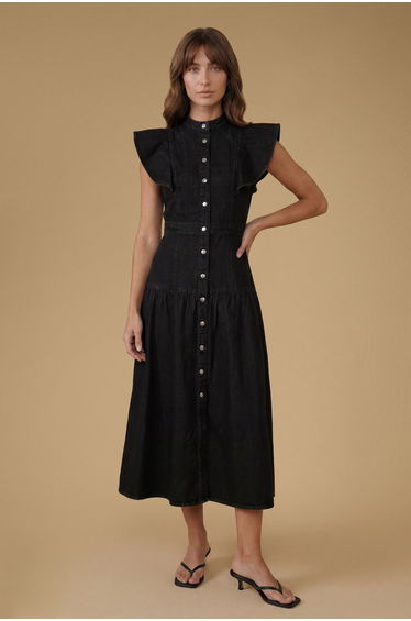 Ruffle Denim Midi Dress