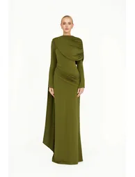 Kjersti Green Asymmetrical Ruched Maxi Dress