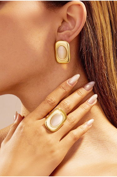 Oval Stone Statement Earring & Ring