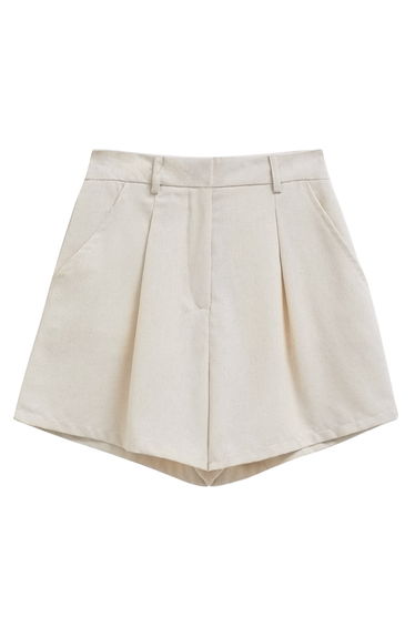 Side Pocket Pleated Linen-Blend Shorts in Linen