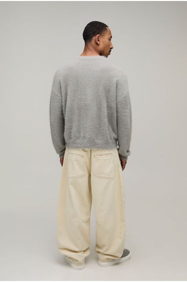Relaxed Boxy Extreme Fluffy Knitted Jumper- grey product thumbnail 3