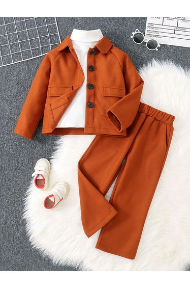 Solid Pocket Detail Shirt with Pants Set