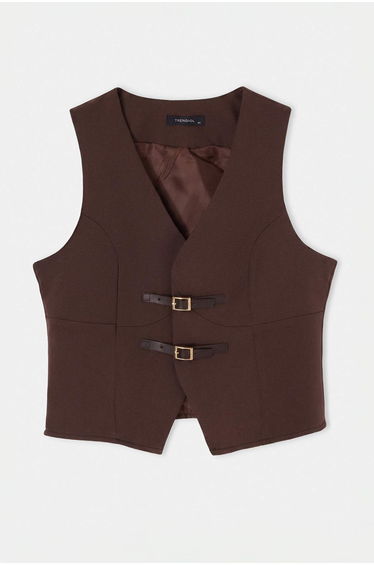 Brown Fitted Vest with Belt Accessory