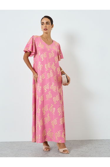 Women Floral Printed Short Sleeve Jalabiya