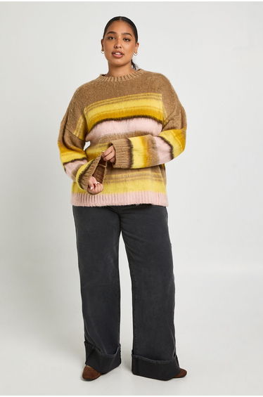 Plus Brushed Stripe Oversized Jumper - multi