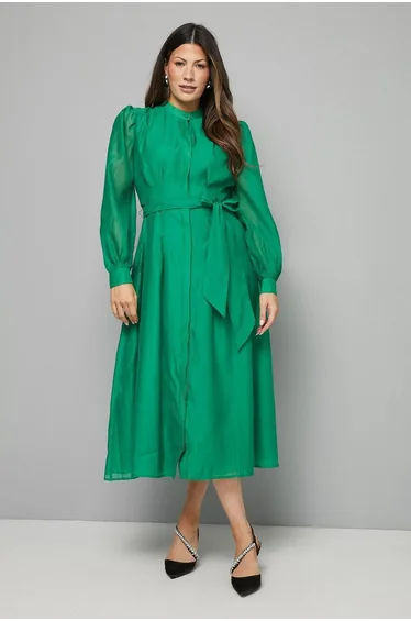 فستان قميص أورجانزا ميدي