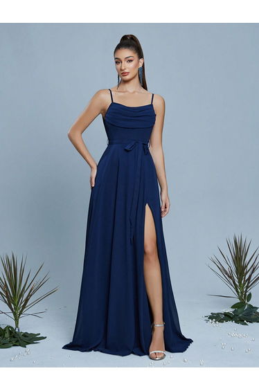 Leely Elegant Spaghetti Straps Sleeveless Evening Gown