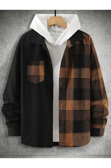 Men Checked Button Front Pocket Detail Jacket