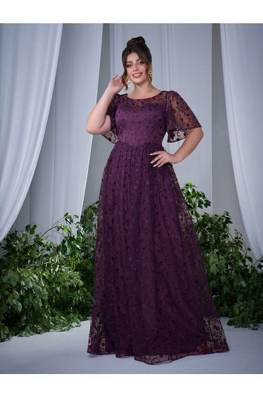 Leely Women's Elegant Scoop Neck Flare Sleeve Lace A-Line Dress