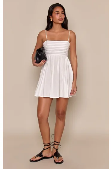 White Linen Look Strappy Mini Dress