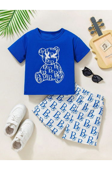 Boys Graphic Print Short Sleeve T-Shirt and Shorts Set