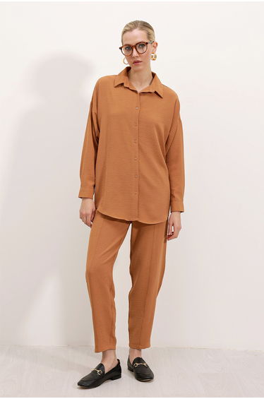 BDART Oversized Textured Seersucker Two-Piece Set with Shirt Collar