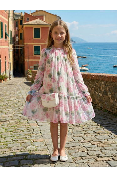 Dress & Fleur Girls Rose Occasion Dress with Bag in Ivory