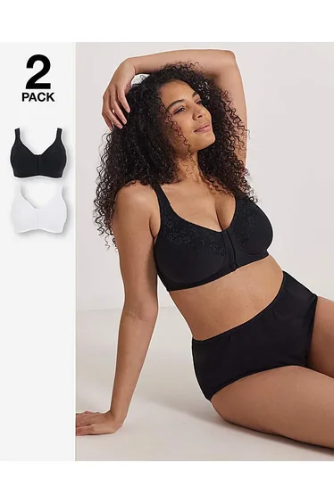 2 Pack Sarah Front Fasten Non Wired Bras