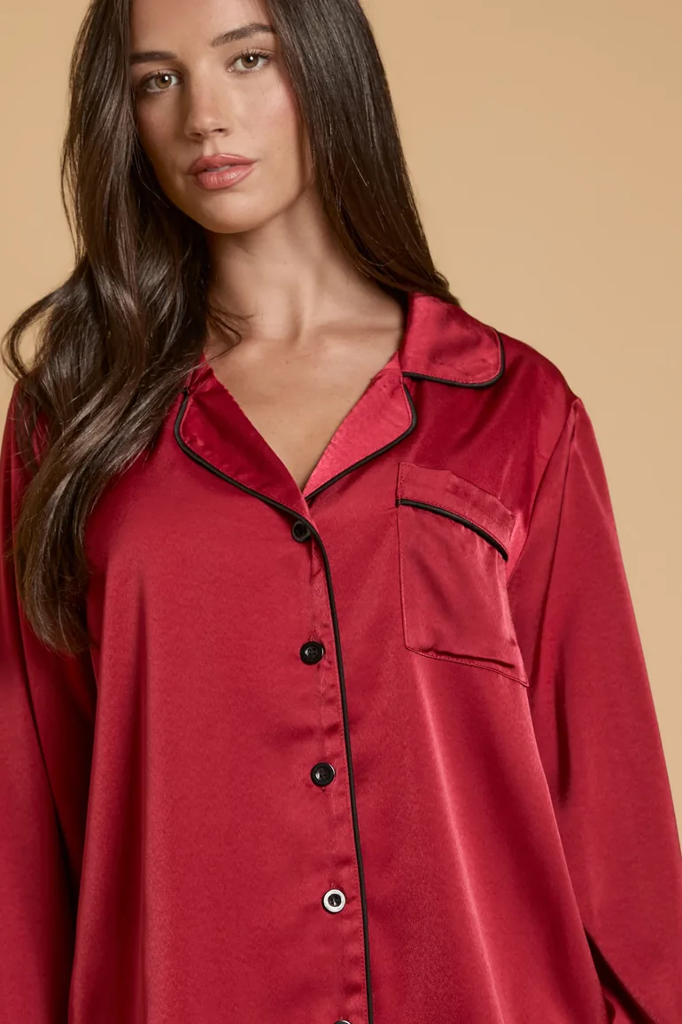 Plain Satin Contrast Binding Nightwear Set - 3