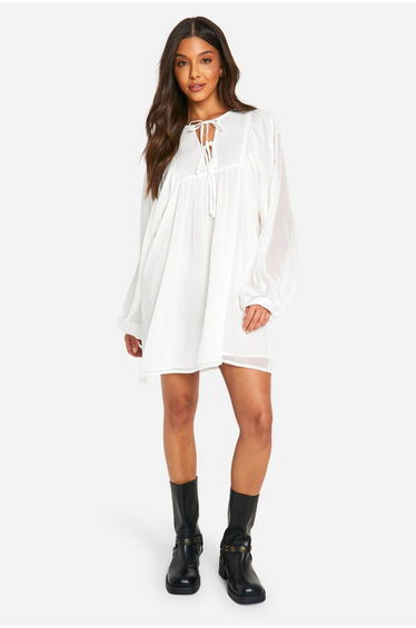 Crinkle Chiffon Dress - cream