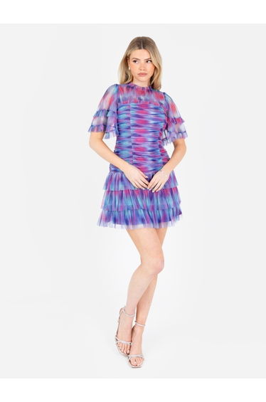 Anaya With Love Recycled Abstract Watercolour Gathered Mini Dress