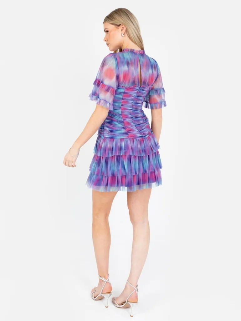 Anaya With Love Recycled Abstract Watercolour Gathered Mini Dress - 1