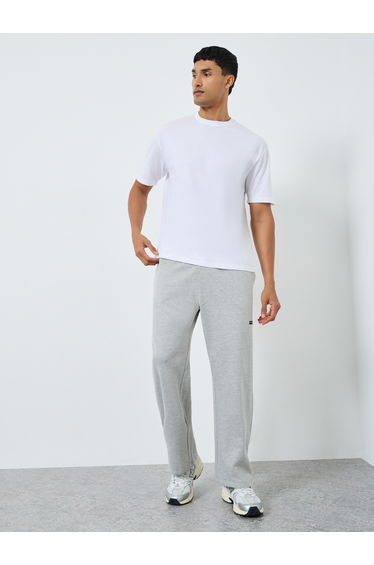 Men Grey Wide Leg Fleece Joggers