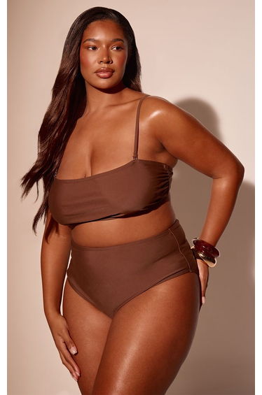 Plus Brown Basic High Waist Bikini Bottoms