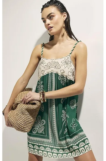Green Beaded Mini Beach Dress