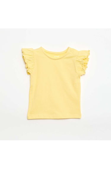Ruffled short-sleeved jersey T-shirt YELLOW