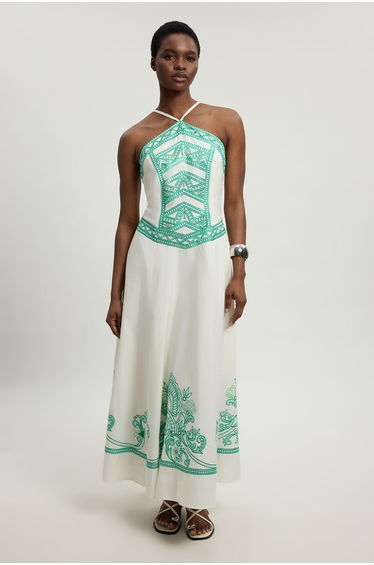 Embroidered Detail Halterneck Dress