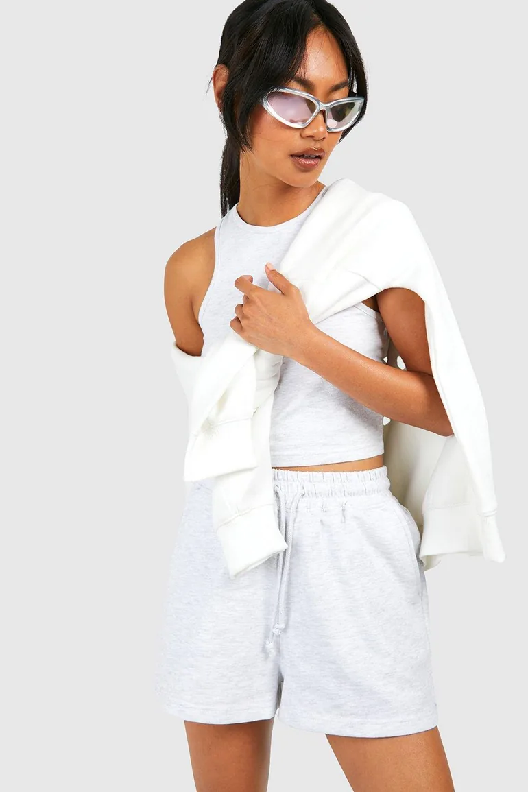 Racer Top And Sweat Short Set - ash grey