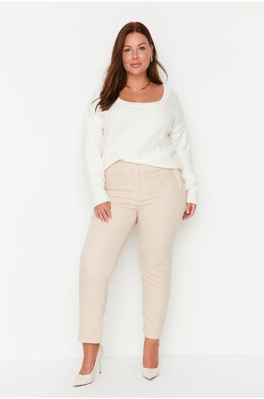 Plus Size Pants - Beige - Cigarette pants