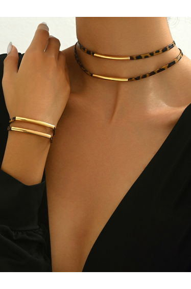 Gold Leopard Print Choker and Bracelet Set