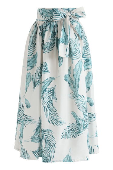 Hands on Me Leaves Printed Midi Skirt in Ivory