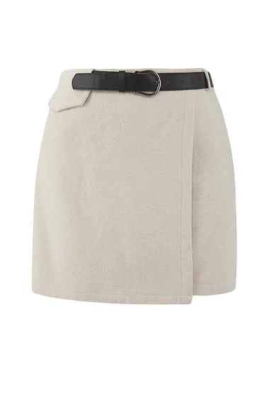 Woven Short Skirt with Stone Belt Detail