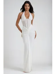Fancy Halter Neck Corset Maxi Dress In White