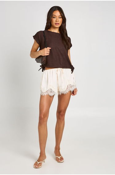 Tall Linen Look Tie Side T-Shirt - chocolate