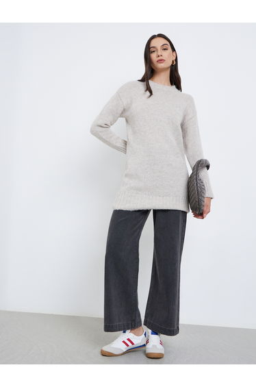 Grey Regular Fit Longline Knit Sweater