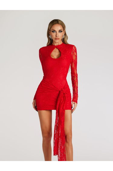 Fareeha Lace Cutout Tie Up Mini Dress