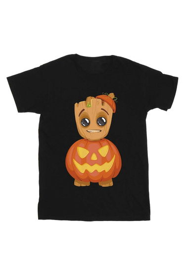 I Am Groot Girls Pumpkin Cotton T-Shirt - Black