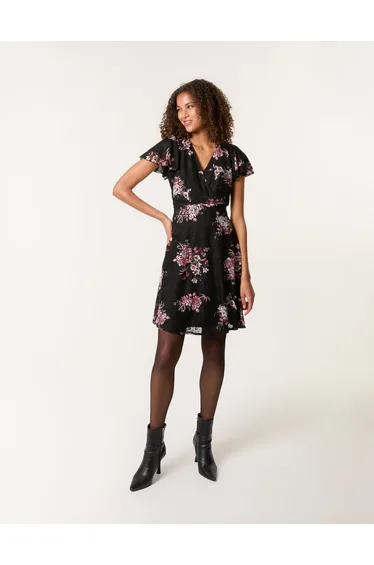 Floral Lace Mesh Frill Belted Mini