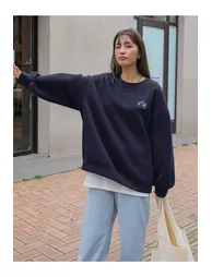 Women's Navy Blue Arid Mountain Printed Oversize Sweatshirt