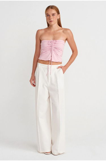 DILVIN Women’s Strapless Crop Blouse With Tie Detail