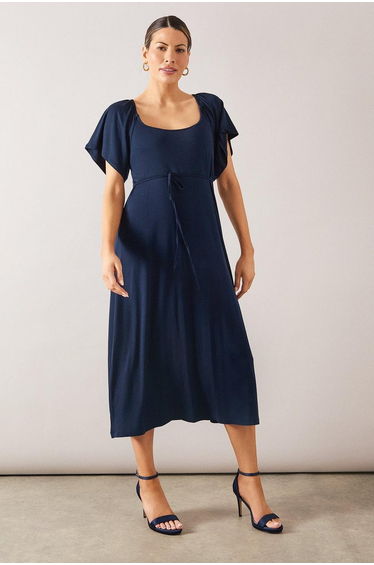 Split Sleeve Viscose Jersey Midi Dress